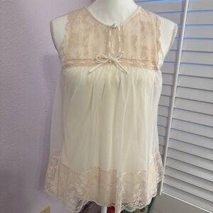 Sheer Lace Trim Chemise Nightdress in Blush Cream